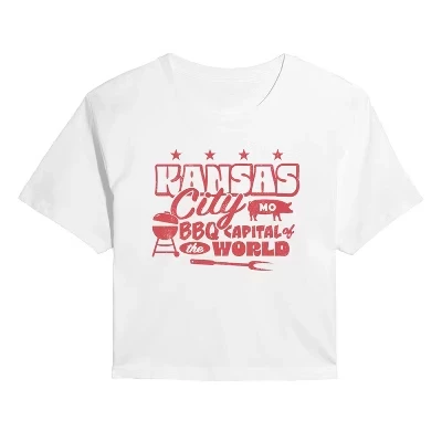 Женская укороченная футболка с рисунком Kansas City MO BBQ, белая