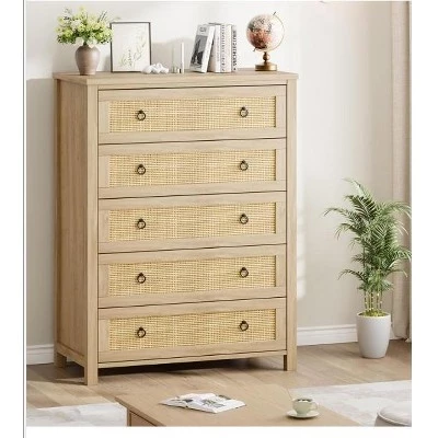 Комод SunnyFurn с ротангом, 5 ящиков, цвет дерева