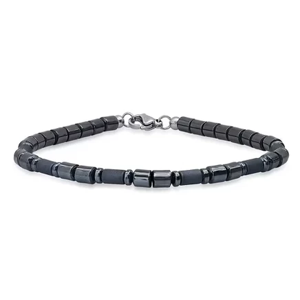 Мужской браслет Steeltime из гематитовых бусин, с застежкой из стали