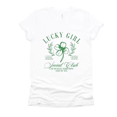 Lucky Girl Social Club Clover - женская футболка с коротким рукавом и рисунком белого цвета