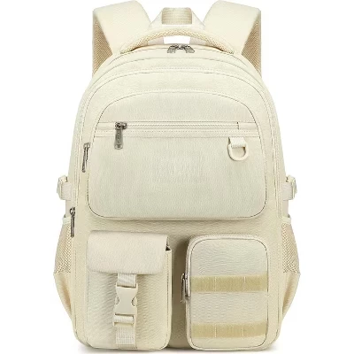 Heavy Duty Large Backpack – Multi-Pocket Bookbag for School, College & Travel beige
