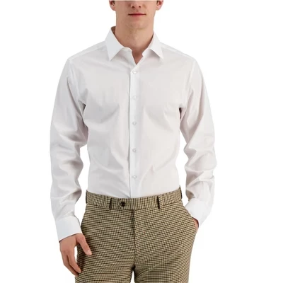 Мужская приталенная рубашка на пуговицах, устойчивая к пятнам, белого цвета