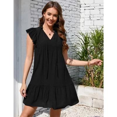 Женское мини-платье Babydoll, летнее короткое платье-сорочка с V-образным вырезом и развевающимися рукавами в стиле бохо с цветочным рисунком