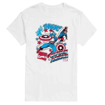 Men's -  - Captain America Comic Book Stickers Short Sleeve Graphic T-Shirt white