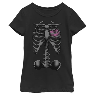 Футболка Girl's Lost Gods Halloween Skeleton с изображением грудной клетки и сердца на Хэллоуин, черная