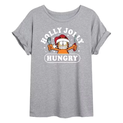 Женская футболка с объемным рисунком Holly Jolly Hungry серого цвета