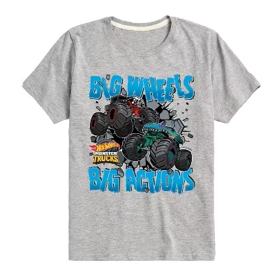 Monster Trucks Big Wheels Big Actions Футболка с коротким рукавом и графическим рисунком athletic heather