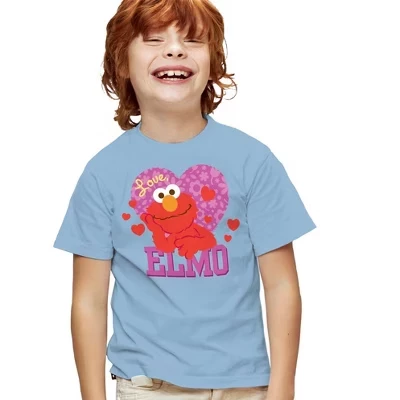 Футболка для мальчиков с коротким рукавом Love Elmo на День святого Валентина для мальчиков и девочек светло-голубого цвета