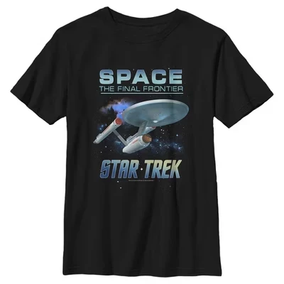 Футболка для мальчиков : Оригинальная серия USS Enterprise Space The Final Frontier, черная