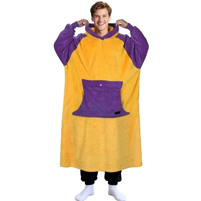 Толстовка с капюшоном на все тело Oversize Blanket для женщин и мужчин, теплый пушистый флисовый фланелевый пуловер-одеяло, уютный подарок золотисто-фиолетового цвета