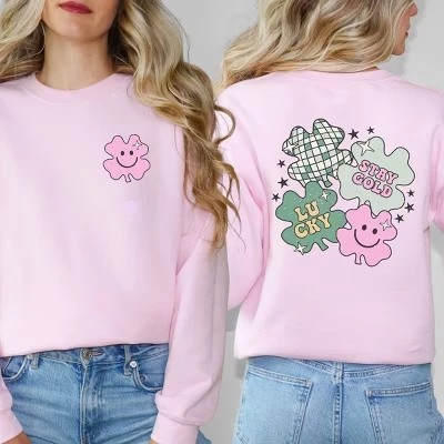 Женская толстовка с рисунком Stay Gold Lucky Shamrock pink