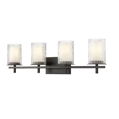 Туалетный столик Grayson 4-Light для ванной комнаты - Современный дизайн из стали с рассеивателем из прозрачного стекла черного цвета