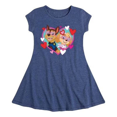 Платье для девочек - Paw Patrol - Chase Sky Hearts Fit & Flair с коротким рукавом и графическим принтом