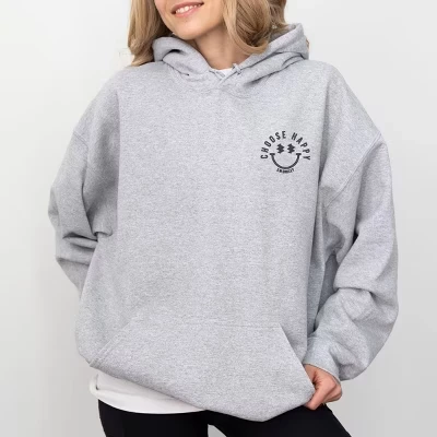 Вышитый смайлик S.W. Choose Happy Lightning Face - женская толстовка с капюшоном графитового цвета