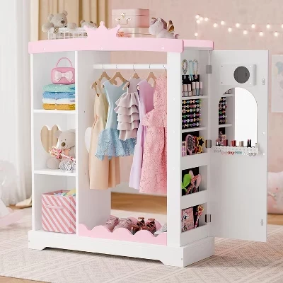 BALHAM TRADE-Kids Armoire with Jewelry Cabinet with Mirror and Shelves for Bedroom Kids Girls white