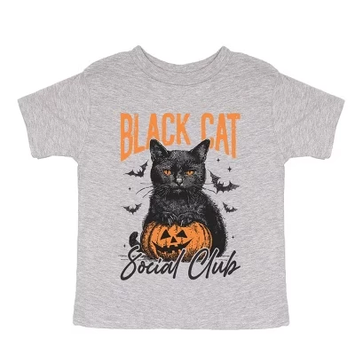Black Cat Social Club Pumpkin - Молодежная футболка с коротким рукавом и футболка с рисунком для малышей серого цвета