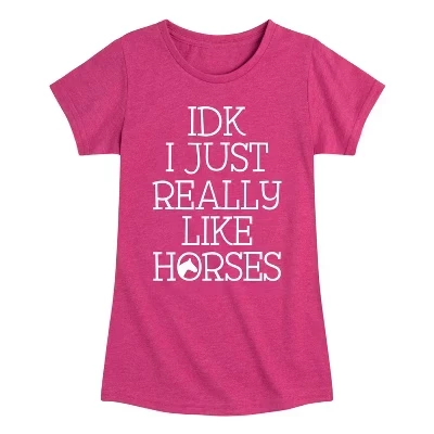 Idk I Like Horses Приталенная футболка с коротким рукавом и рисунком цвета Хизер фуксия
