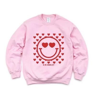 Свитшот унисекс Simply Sage Market Smiley Hearts, розовый