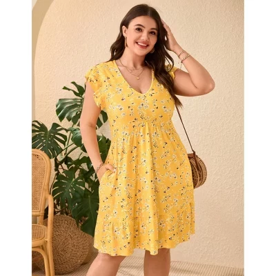 Женское платье Yesfashion миди с карманами, желтое