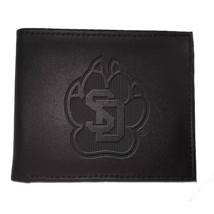 Evergreen NCAA University of South Dakota Черный кожаный двойной кошелек с официальной лицензией и подарочной коробкой
