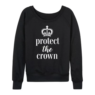 Женская рубашка Protect The Crown из легкого французского махрового материала с широким вырезом и длинным рукавом, черная с графическим рисунком.