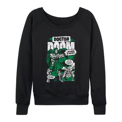 Women's -  - Dr. Doom Magazine Lightweight French Terry Wide Neck Long Sleeve Graphic Shirt black
