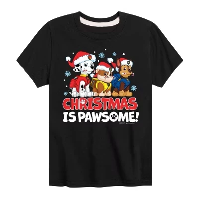 Мужская футболка с коротким рукавом Paw Patrol - Christmas Is Pawsome Chase Rubble Marshall с рисунком 