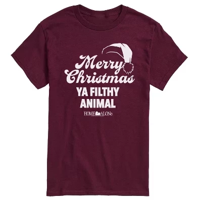 Мужская футболка с коротким рукавом Merry Christmas Ya Filthy Animal с графическим рисунком темно-бордового цвета