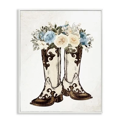 Смешанный букет в ковбойских сапогах в рамке Giclee Art white