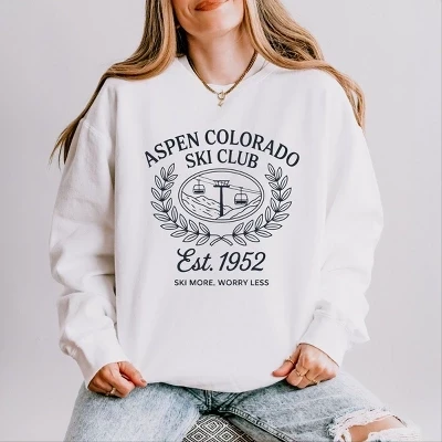 Лыжный клуб Aspen Colorado Ski Club Laurel Leaves - Женская легкая одежда, окрашенная в белый цвет.