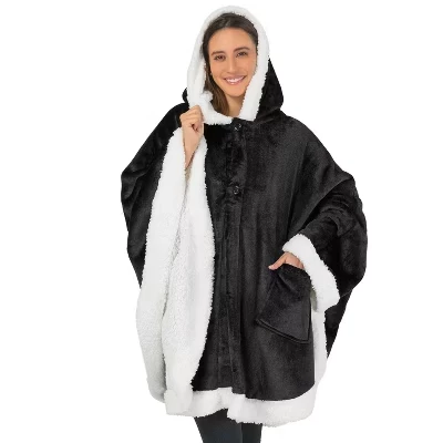 Одеяло с капюшоном Angel Wrap для взрослых женщин, пригодное для носки Уютное одеяло-накидка из флиса, накидка-шаль черного цвета