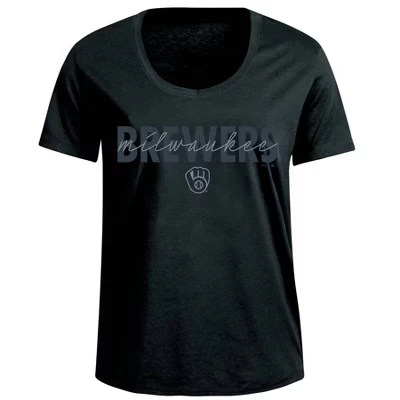 Женская черная футболка Milwaukee Brewers с двухцветным принтом
