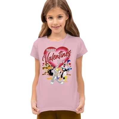 Детская футболка Looney Tunes с принтом персонажей, розовая
