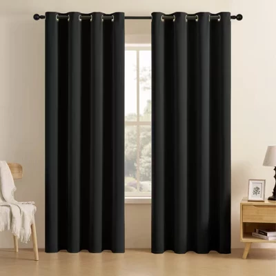 Затемняющие шторы для гостиной JoyDeco Grommet Top Blackout, комплект штор для окон из прочного полиэстера с термоизоляцией, 2 панели черного цвета