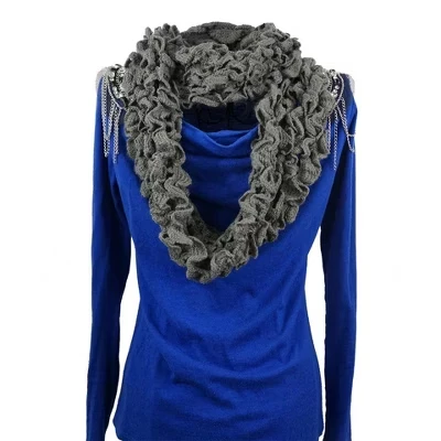 K-Cliff Ruffle Infinity Loop Women Neck Warmer Knitted Soft Stretchy Scarf Circle Knit Winter Fashion Wrap Scarves slate