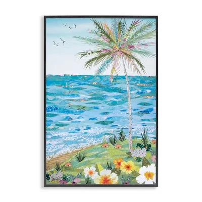 Коллажированный тропический пейзаж в рамке Giclee Art black