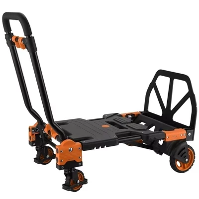 330LB Folding Hand Truck - Heavy Duty Portable Dolly Cart with 4 Rubber Wheels for Travel, Office & Luggage Transport orange