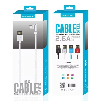 Кабель Reiko USB‑Type‑C 2.6A стальной, белый
