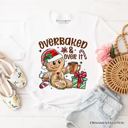 Футболка с имбирным пряником Overbaked & Over It, забавная праздничная футболка Tired Christmas | белый