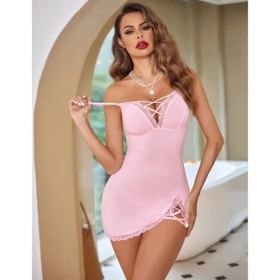 Женская ночная рубашка Avidlove, кружевные сорочки Babydoll, пижамы из модала с V-образным вырезом, платье для сна с разрезом по бокам, misty rose