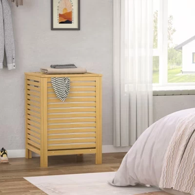 Корзина Besiost 120 л из бамбука с крышкой, натуральная