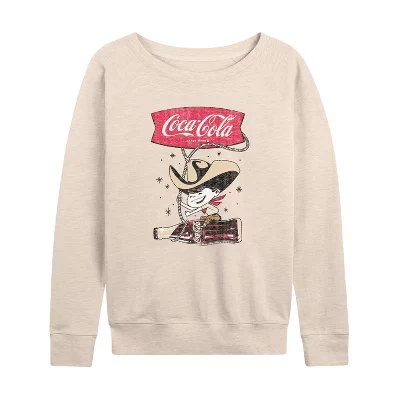 Женская - - Coca Cola Cowboy Легкая французская махровая рубашка с широким вырезом и длинным рукавом с рисунком береза