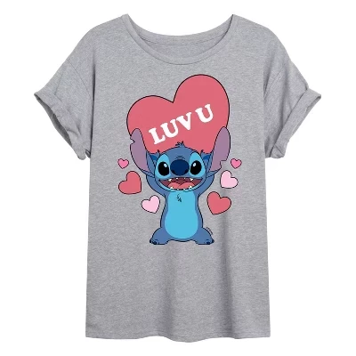 Женская футболка Lilo & Stitch «Люблю тебя», серая