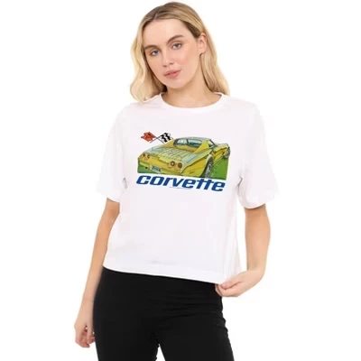 Женская укороченная футболка свободного кроя Chevy 74 белого цвета