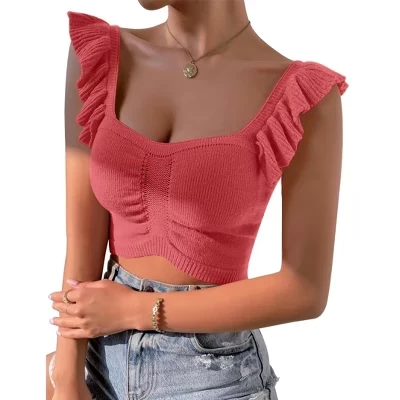 Женский укороченный топ Yesfashion в рубчик, красный