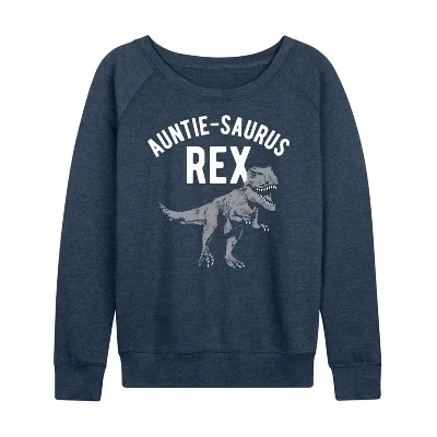 Женская легкая французская махровая рубашка Auntie-Saurus с широким вырезом и длинными рукавами и графическим принтом heather indigo от Auntie-Saurus