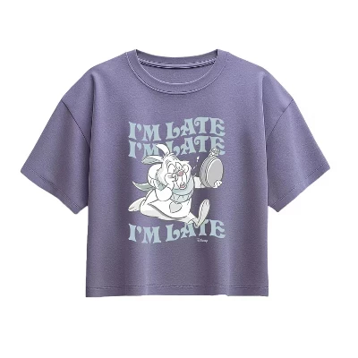 I'm Late White Rabbit Short Sleeve Boxy Graphic T-Shirt periwinkle