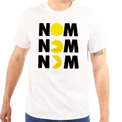Винтажная графическая футболка с аркадной игрой PACMAN Nom Nom Для мужчин или женщин лицензионного белого цвета