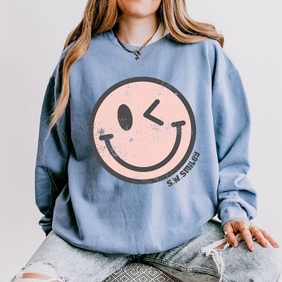 S.W.Smiley Розовый Смайлик в стиле Гранж Легкая одежда Окрашенная толстовка