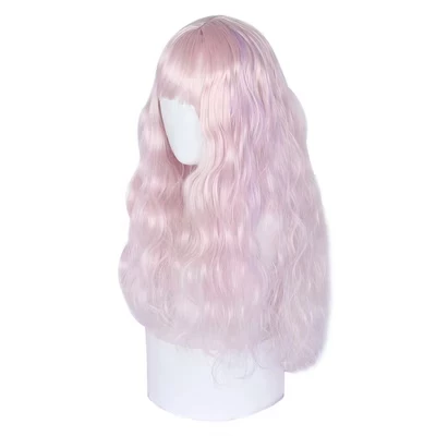 Женский парик Unique Bargains Curly 56 см, шапочка, розовый